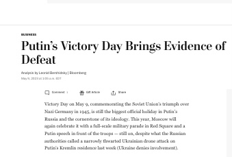 A Győzelem napja arról árulkodott Moszkvában, hogy Putyin vereséget szenvedett és már senki sem fél tőle