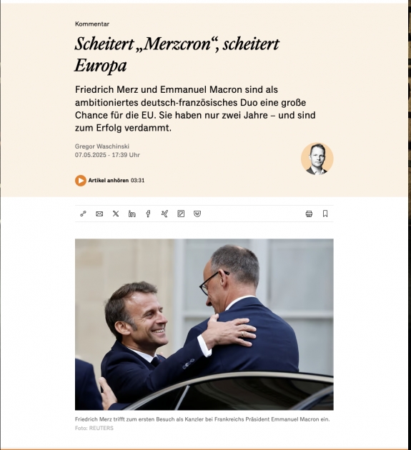 Ha kudarcot vall a Merz-Macron-duó, az azt jelenti, hogy Európa zátonyra fut  