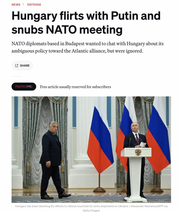 A magyar kormány Putyinnal flörtöl, kerüli a NATO-t