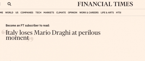 Financial Times: Olaszország igen veszélyes pillanatban veszti el Mario Draghit