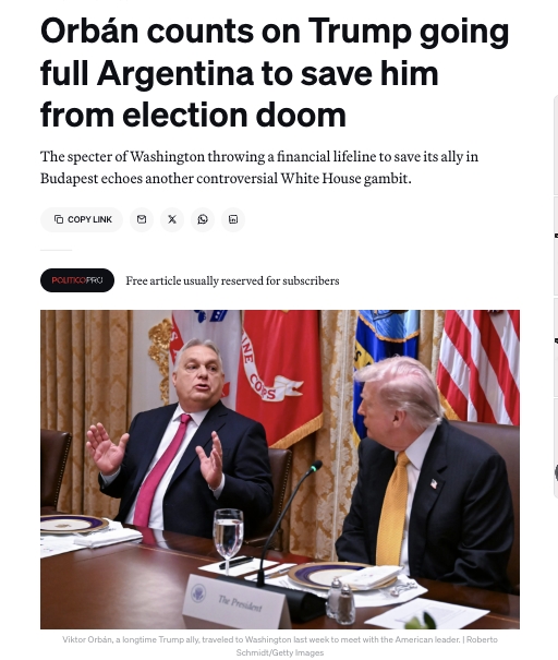 Orbán arra számít, hogy Argentínához hasonlóan Trump őt is megmenti majd a választási kudarctól